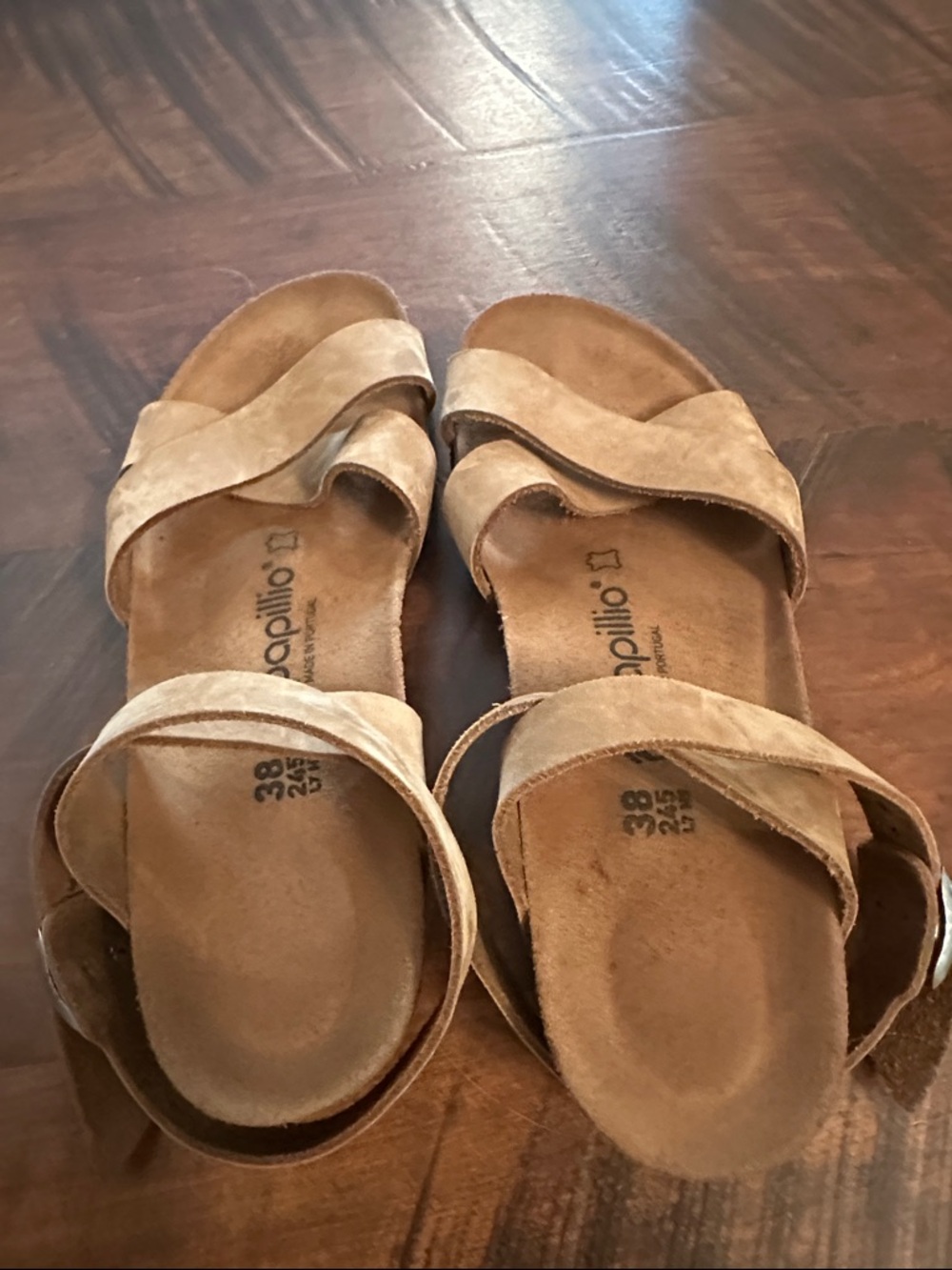 Papillio Tan Suede Crisscross Ankle Strap Sandals - Picture 3 of 8